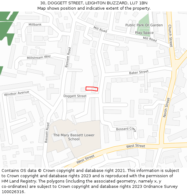 30, DOGGETT STREET, LEIGHTON BUZZARD, LU7 1BN: Location map and indicative extent of plot