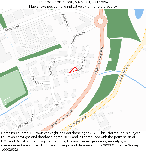 30, DOGWOOD CLOSE, MALVERN, WR14 2WA: Location map and indicative extent of plot