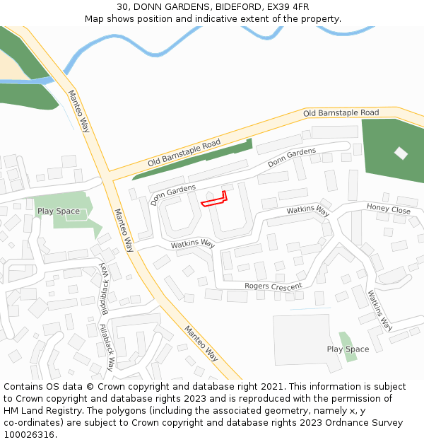 30, DONN GARDENS, BIDEFORD, EX39 4FR: Location map and indicative extent of plot