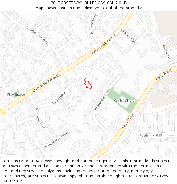 30, DORSET WAY, BILLERICAY, CM12 0UD: Location map and indicative extent of plot