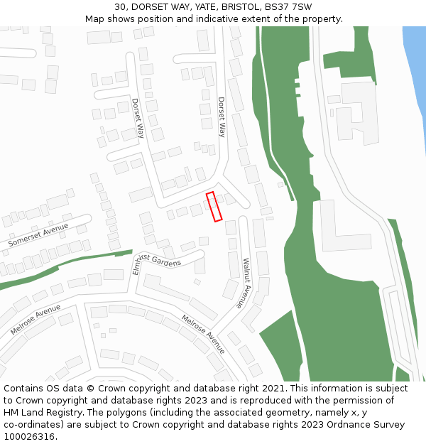 30, DORSET WAY, YATE, BRISTOL, BS37 7SW: Location map and indicative extent of plot