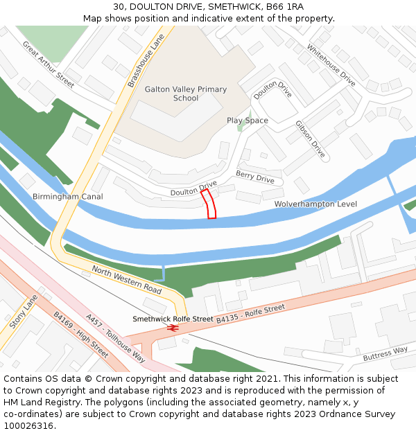 30, DOULTON DRIVE, SMETHWICK, B66 1RA: Location map and indicative extent of plot