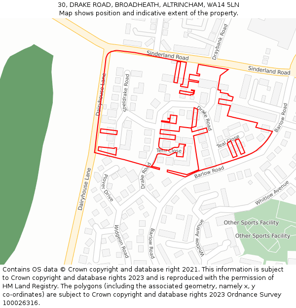 30, DRAKE ROAD, BROADHEATH, ALTRINCHAM, WA14 5LN: Location map and indicative extent of plot