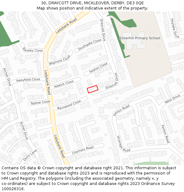 30, DRAYCOTT DRIVE, MICKLEOVER, DERBY, DE3 0QE: Location map and indicative extent of plot