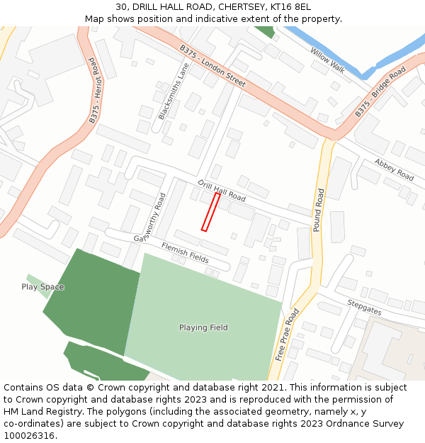 30, DRILL HALL ROAD, CHERTSEY, KT16 8EL: Location map and indicative extent of plot