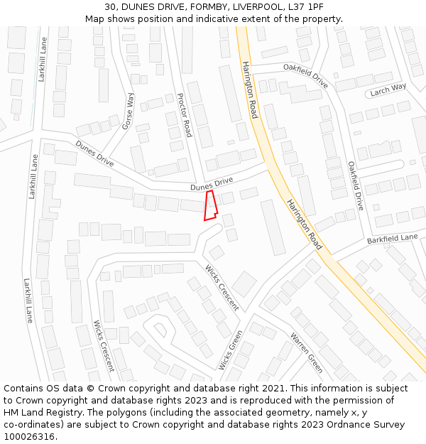 30, DUNES DRIVE, FORMBY, LIVERPOOL, L37 1PF: Location map and indicative extent of plot