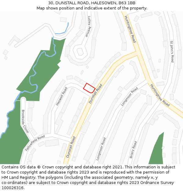 30, DUNSTALL ROAD, HALESOWEN, B63 1BB: Location map and indicative extent of plot