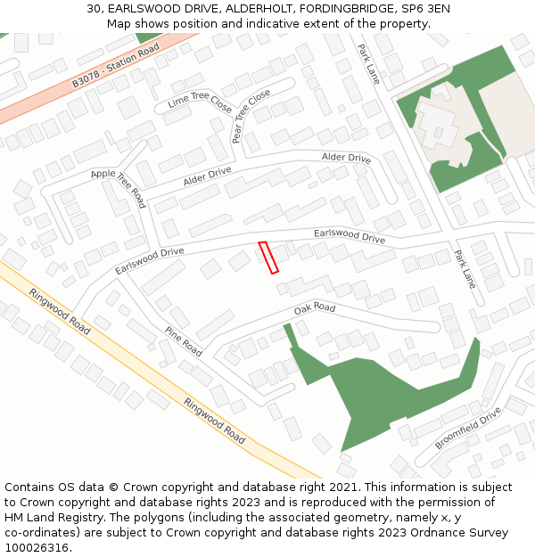 30, EARLSWOOD DRIVE, ALDERHOLT, FORDINGBRIDGE, SP6 3EN: Location map and indicative extent of plot