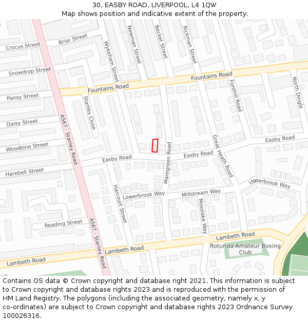 30, EASBY ROAD, LIVERPOOL, L4 1QW: Location map and indicative extent of plot