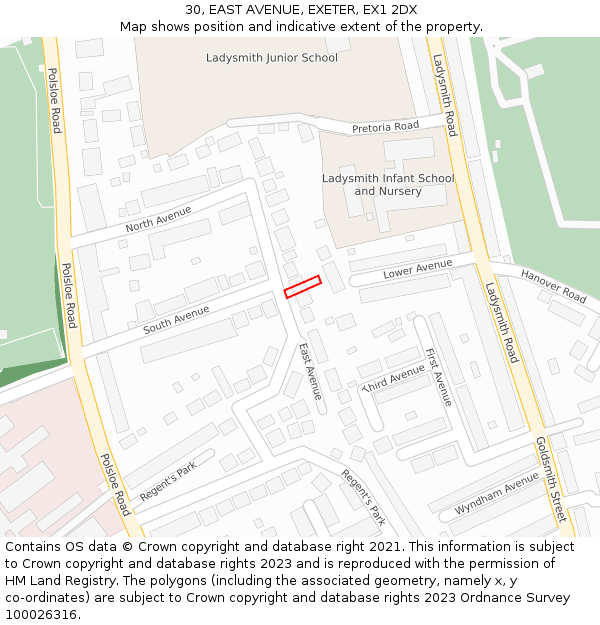 30, EAST AVENUE, EXETER, EX1 2DX: Location map and indicative extent of plot