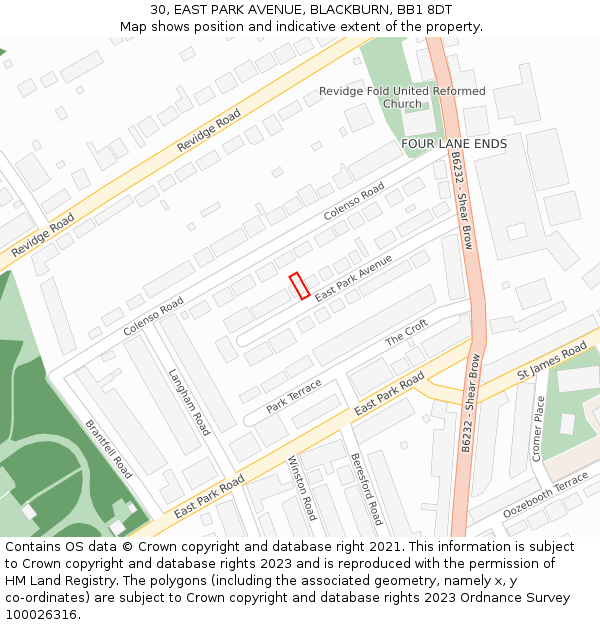 30, EAST PARK AVENUE, BLACKBURN, BB1 8DT: Location map and indicative extent of plot