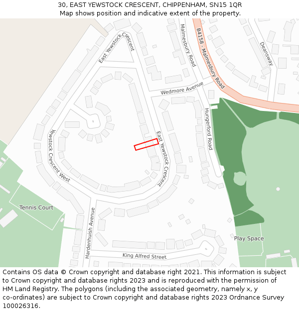 30, EAST YEWSTOCK CRESCENT, CHIPPENHAM, SN15 1QR: Location map and indicative extent of plot