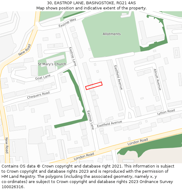 30, EASTROP LANE, BASINGSTOKE, RG21 4AS: Location map and indicative extent of plot