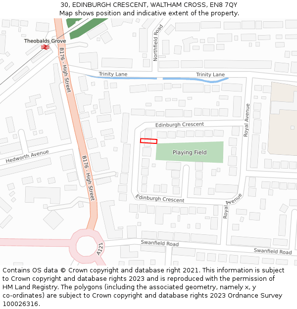 30, EDINBURGH CRESCENT, WALTHAM CROSS, EN8 7QY: Location map and indicative extent of plot