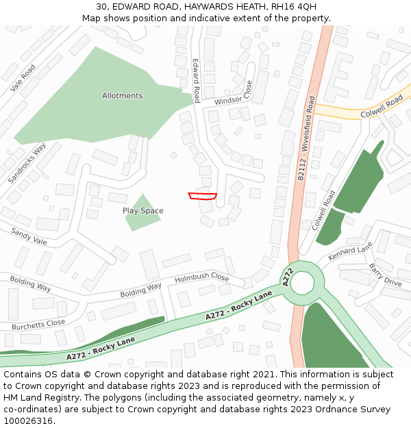30, EDWARD ROAD, HAYWARDS HEATH, RH16 4QH: Location map and indicative extent of plot