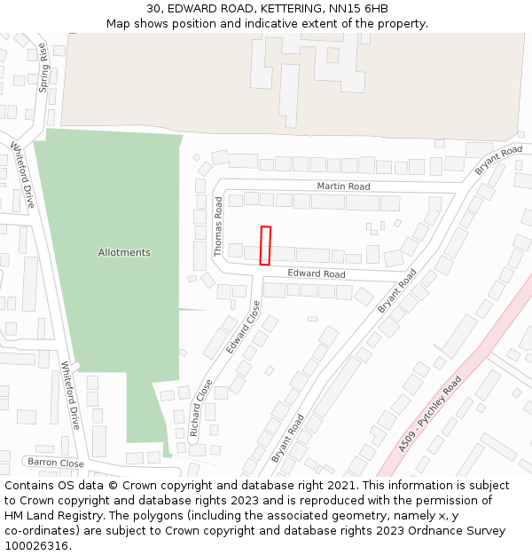 30, EDWARD ROAD, KETTERING, NN15 6HB: Location map and indicative extent of plot
