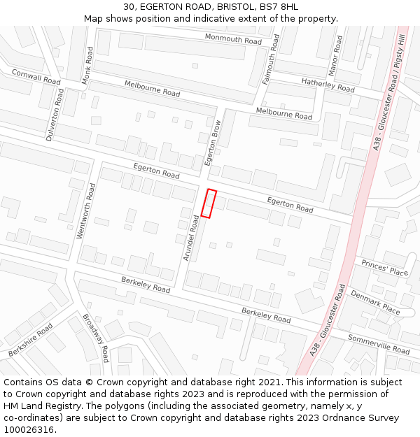 30, EGERTON ROAD, BRISTOL, BS7 8HL: Location map and indicative extent of plot