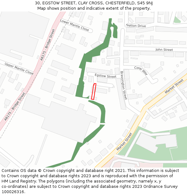 30, EGSTOW STREET, CLAY CROSS, CHESTERFIELD, S45 9NJ: Location map and indicative extent of plot
