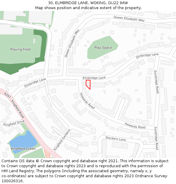 30, ELMBRIDGE LANE, WOKING, GU22 9AW: Location map and indicative extent of plot