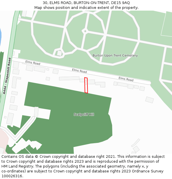 30, ELMS ROAD, BURTON-ON-TRENT, DE15 9AQ: Location map and indicative extent of plot