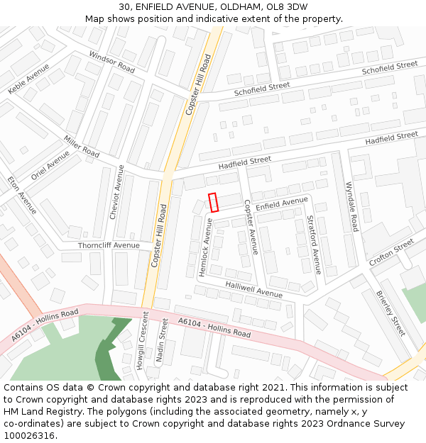 30, ENFIELD AVENUE, OLDHAM, OL8 3DW: Location map and indicative extent of plot