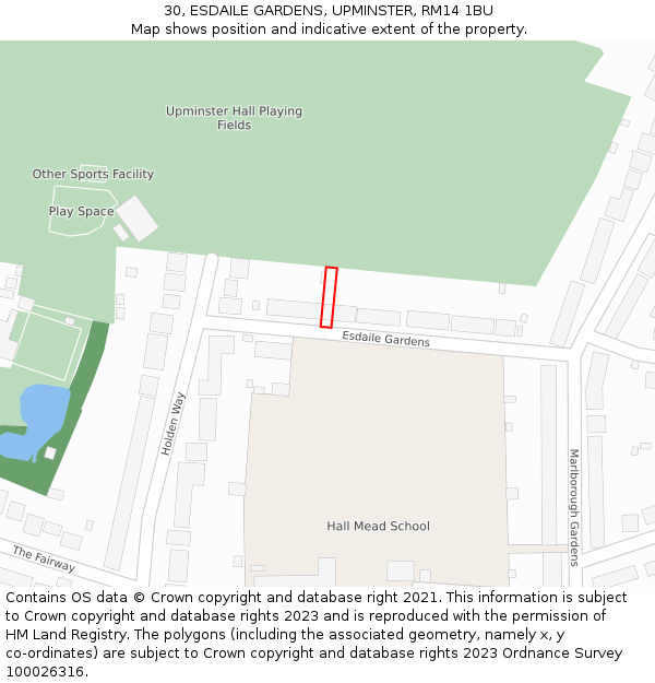 30, ESDAILE GARDENS, UPMINSTER, RM14 1BU: Location map and indicative extent of plot