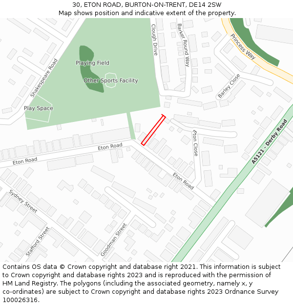 30, ETON ROAD, BURTON-ON-TRENT, DE14 2SW: Location map and indicative extent of plot