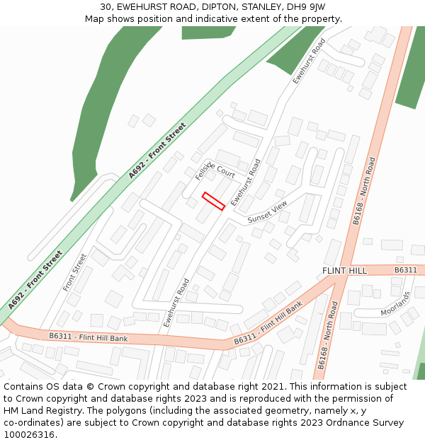 30, EWEHURST ROAD, DIPTON, STANLEY, DH9 9JW: Location map and indicative extent of plot
