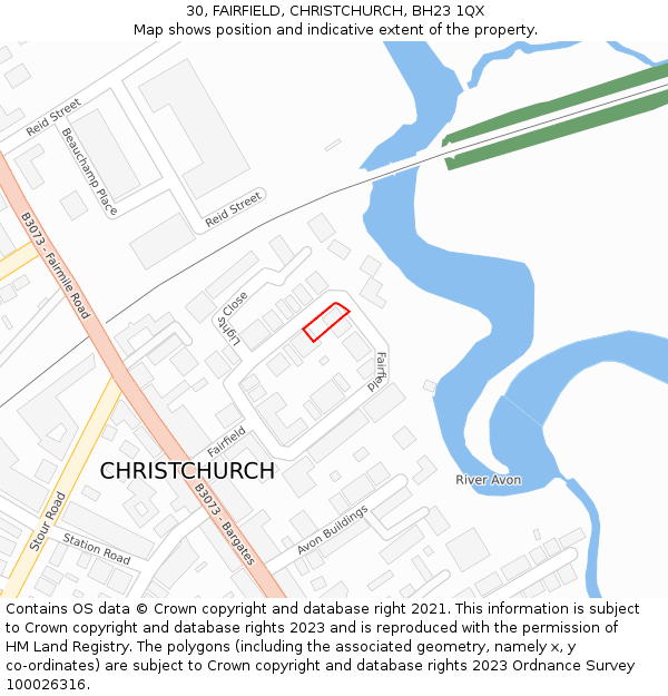 30, FAIRFIELD, CHRISTCHURCH, BH23 1QX: Location map and indicative extent of plot