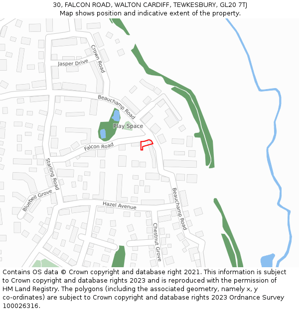 30, FALCON ROAD, WALTON CARDIFF, TEWKESBURY, GL20 7TJ: Location map and indicative extent of plot
