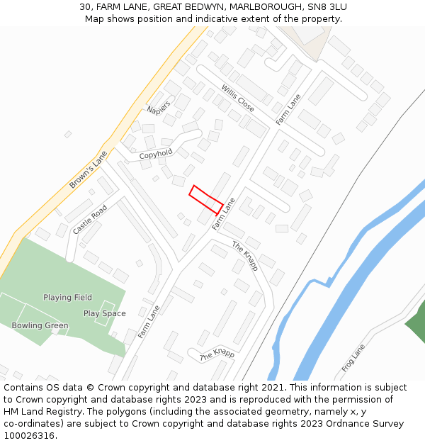 30, FARM LANE, GREAT BEDWYN, MARLBOROUGH, SN8 3LU: Location map and indicative extent of plot
