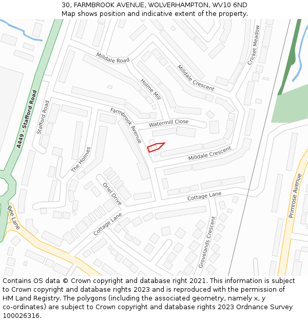30, FARMBROOK AVENUE, WOLVERHAMPTON, WV10 6ND: Location map and indicative extent of plot