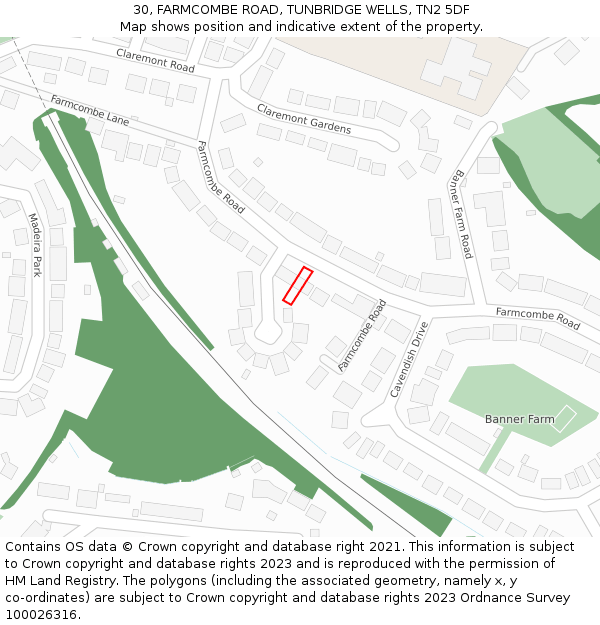 30, FARMCOMBE ROAD, TUNBRIDGE WELLS, TN2 5DF: Location map and indicative extent of plot