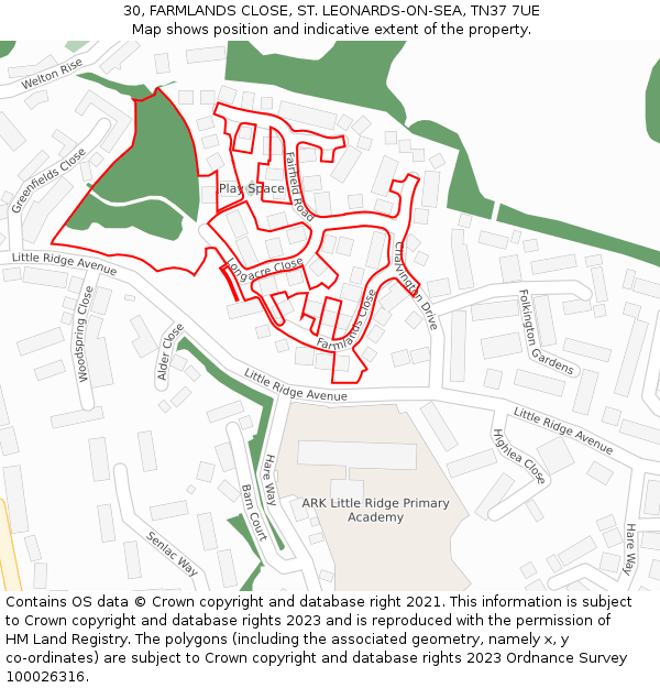30, FARMLANDS CLOSE, ST. LEONARDS-ON-SEA, TN37 7UE: Location map and indicative extent of plot