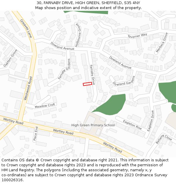 30, FARNABY DRIVE, HIGH GREEN, SHEFFIELD, S35 4NY: Location map and indicative extent of plot