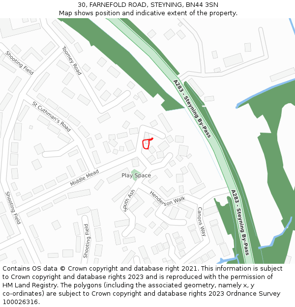 30, FARNEFOLD ROAD, STEYNING, BN44 3SN: Location map and indicative extent of plot