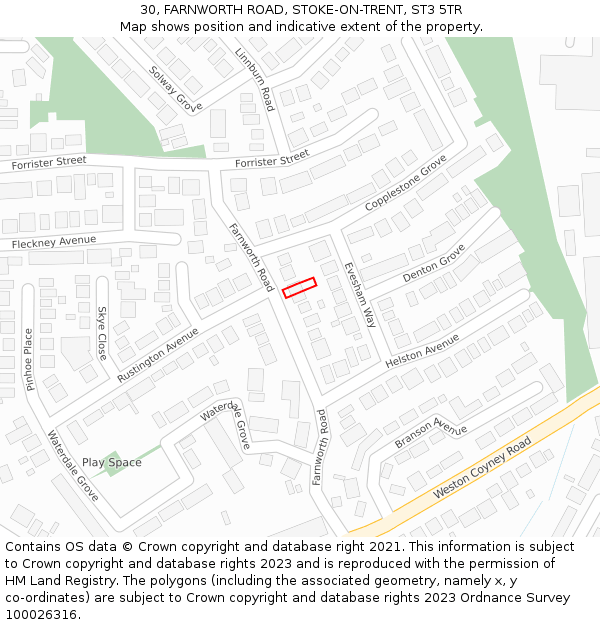 30, FARNWORTH ROAD, STOKE-ON-TRENT, ST3 5TR: Location map and indicative extent of plot