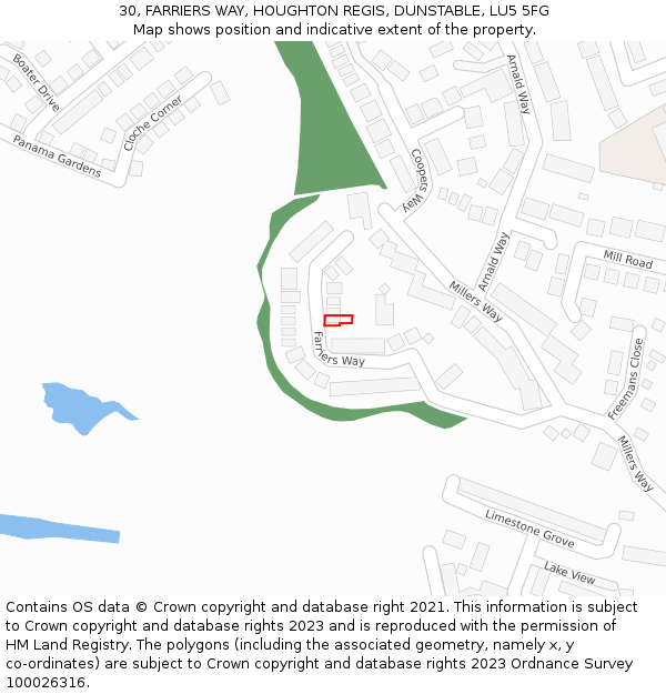 30, FARRIERS WAY, HOUGHTON REGIS, DUNSTABLE, LU5 5FG: Location map and indicative extent of plot