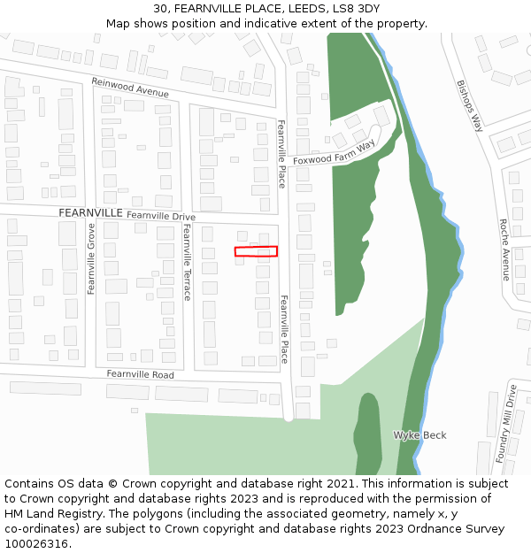 30, FEARNVILLE PLACE, LEEDS, LS8 3DY: Location map and indicative extent of plot