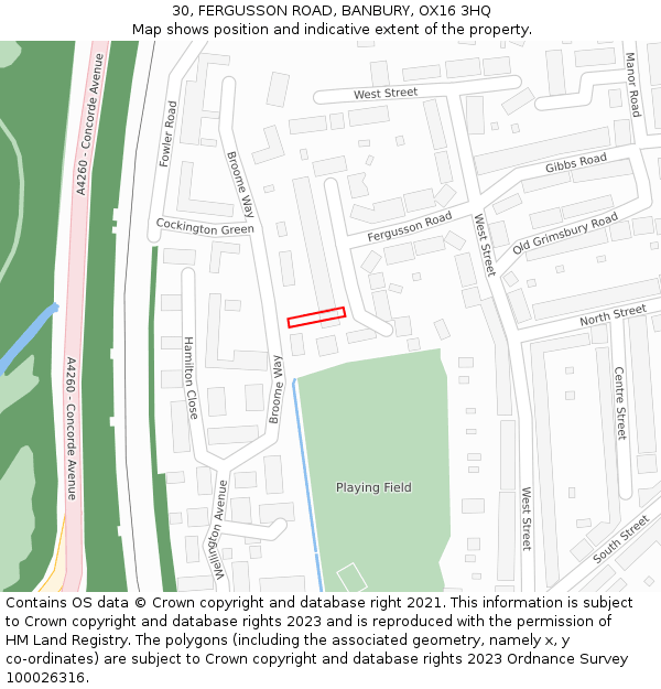 30, FERGUSSON ROAD, BANBURY, OX16 3HQ: Location map and indicative extent of plot