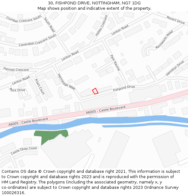 30, FISHPOND DRIVE, NOTTINGHAM, NG7 1DG: Location map and indicative extent of plot
