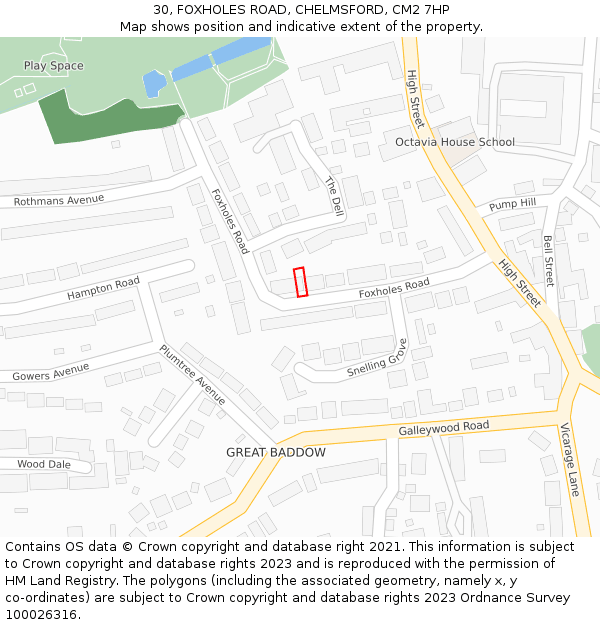 30, FOXHOLES ROAD, CHELMSFORD, CM2 7HP: Location map and indicative extent of plot