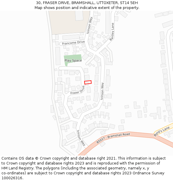 30, FRASER DRIVE, BRAMSHALL, UTTOXETER, ST14 5EH: Location map and indicative extent of plot