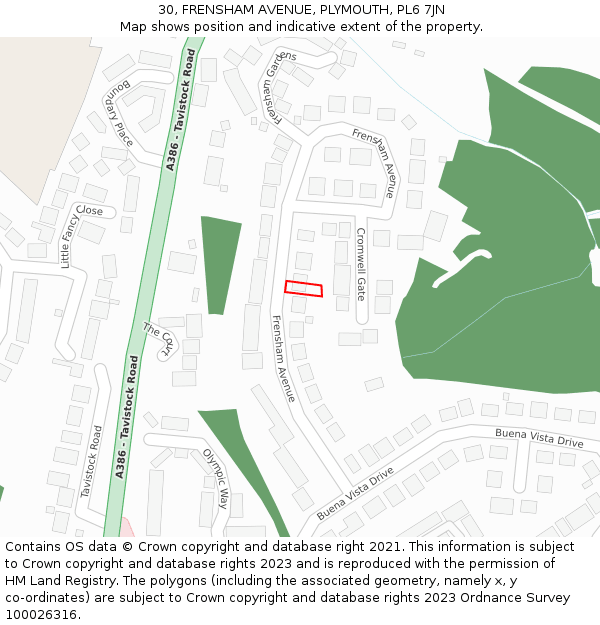 30, FRENSHAM AVENUE, PLYMOUTH, PL6 7JN: Location map and indicative extent of plot