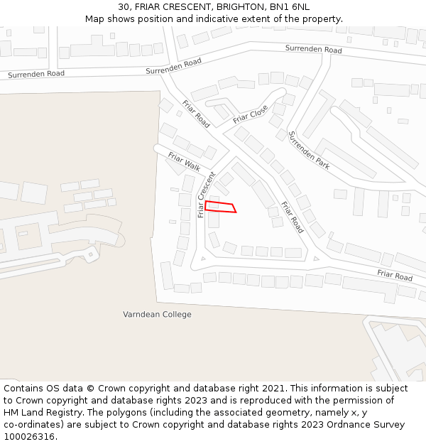30, FRIAR CRESCENT, BRIGHTON, BN1 6NL: Location map and indicative extent of plot