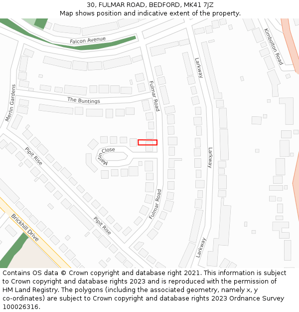 30, FULMAR ROAD, BEDFORD, MK41 7JZ: Location map and indicative extent of plot