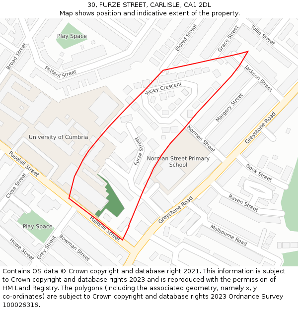 30, FURZE STREET, CARLISLE, CA1 2DL: Location map and indicative extent of plot
