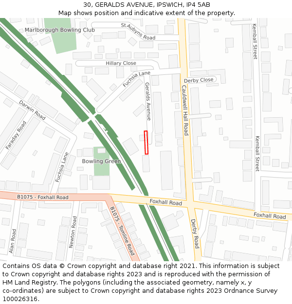 30, GERALDS AVENUE, IPSWICH, IP4 5AB: Location map and indicative extent of plot