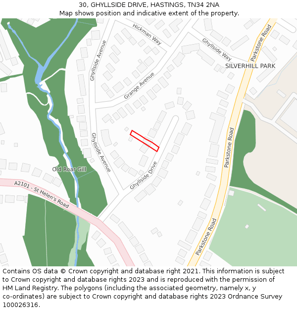 30, GHYLLSIDE DRIVE, HASTINGS, TN34 2NA: Location map and indicative extent of plot