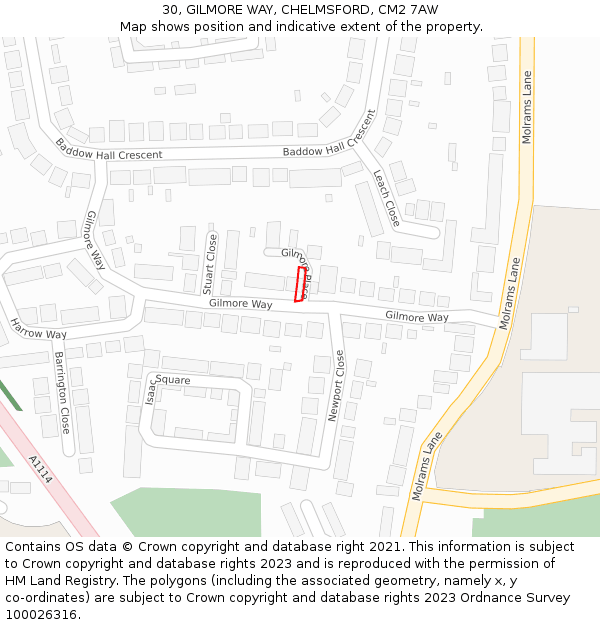 30, GILMORE WAY, CHELMSFORD, CM2 7AW: Location map and indicative extent of plot